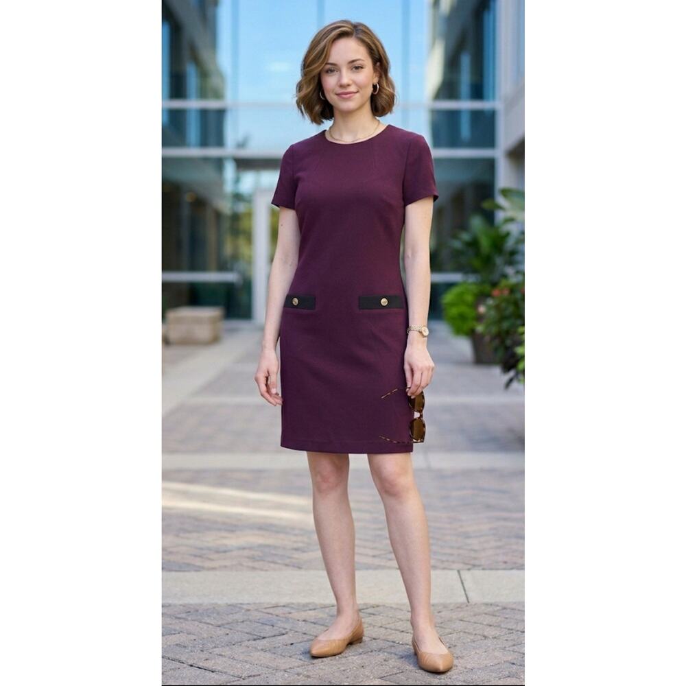 Tommy Hilfiger Plum Shift Dress Women Sz 6 NWOT Burgundy Mod Workwear Office $99